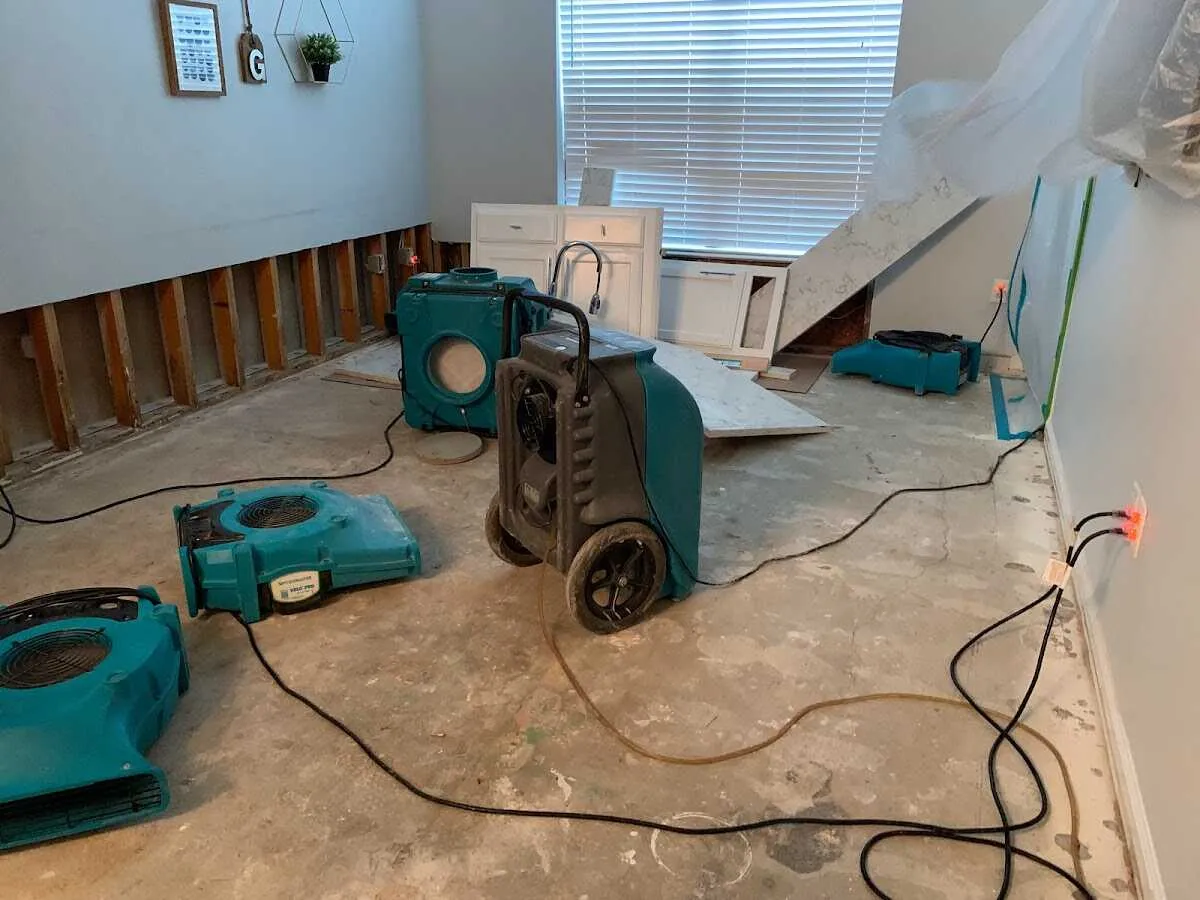 Dehumidifier in flood-cut room for Water Damage Restoration in Batavia
